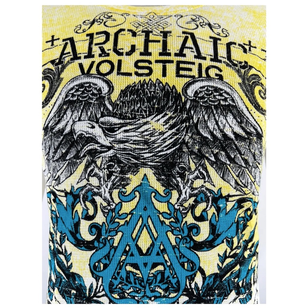 Archaic by Affliction Men's Thermal Shirt CYANIDE Eagle Biker White - Picture 8 of 9